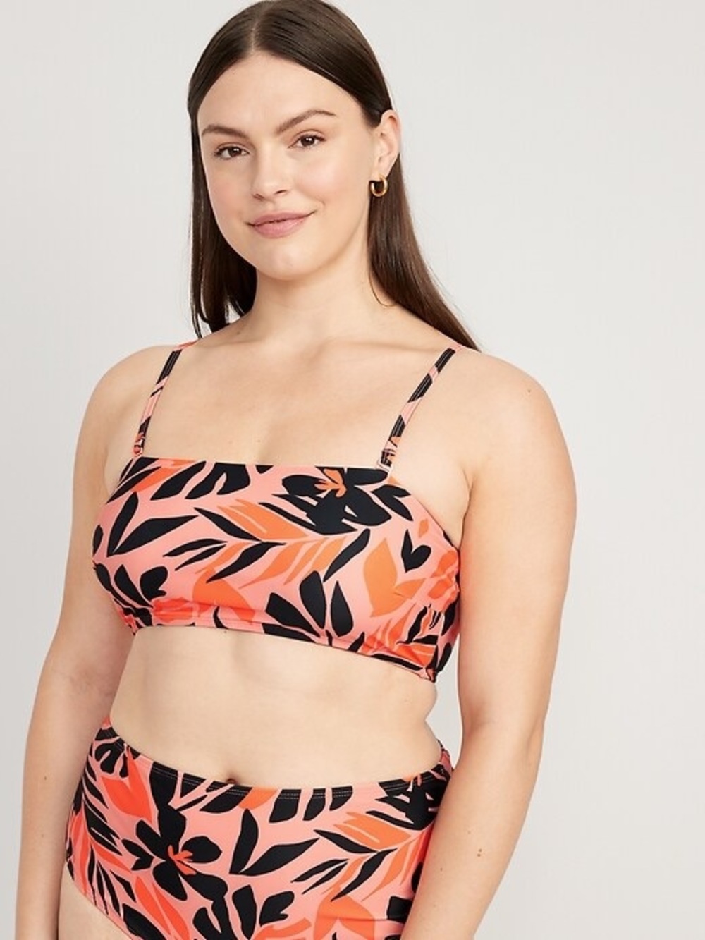 Old Navy Coral and Black Floral High-Waist Bikini - Picture 2 of 6
